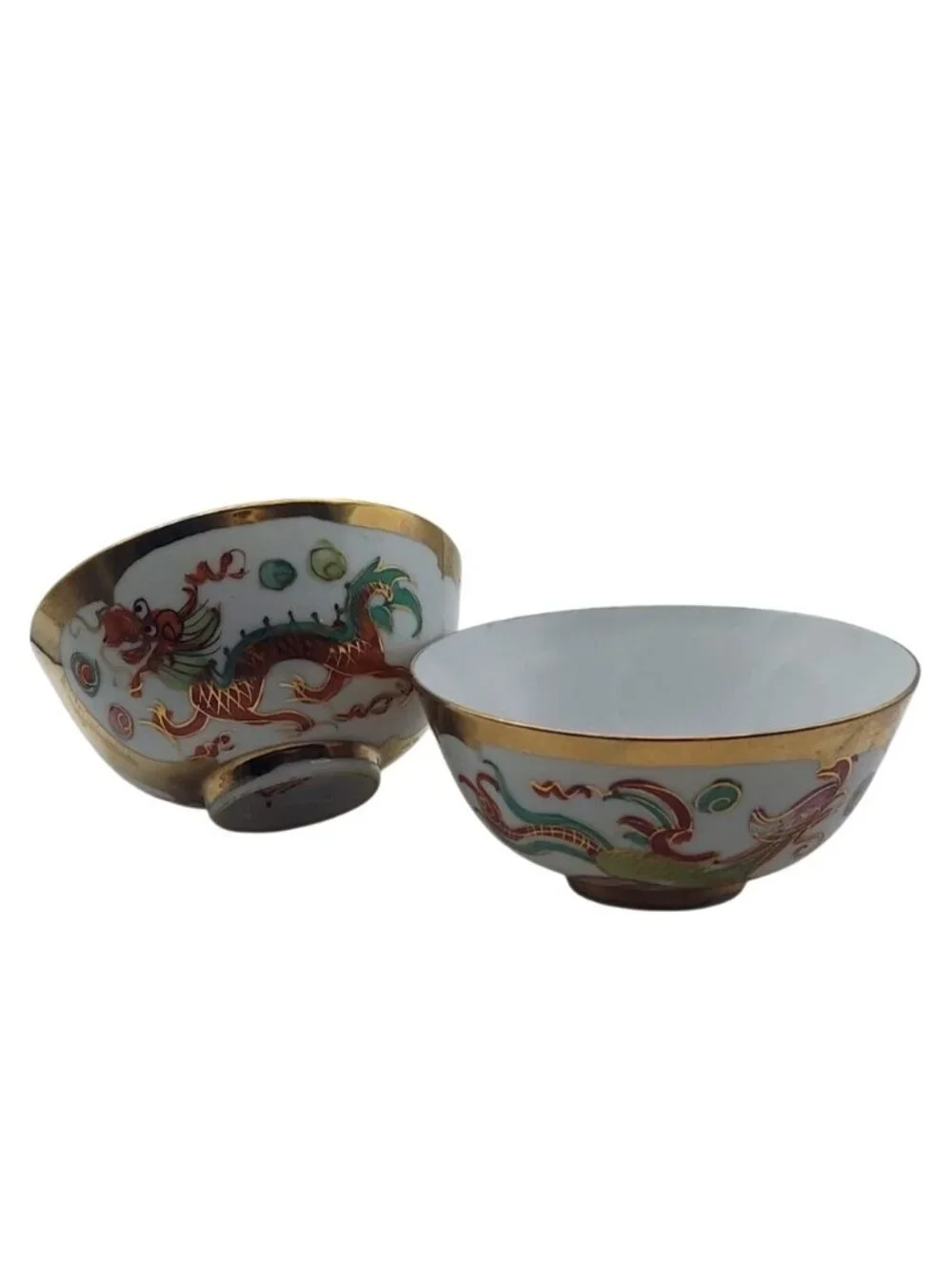 Vintage C L S Hand Decorated Dragon & Phoenix Rice Bowls Set Of 2 Hong Kong